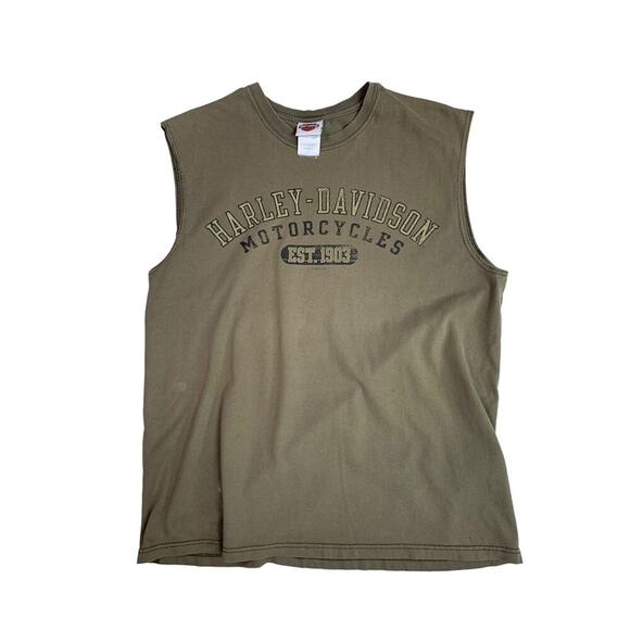 Harley Davidson Men's Sz Large Shirt Army Green Cut Off West Palm Beach Florida - Picture 1 of 6